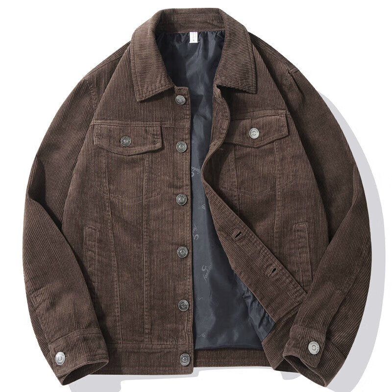 &hx灯芯绒外套男士春秋季休闲宽松翻领成熟稳重美式复古工装条绒夹克