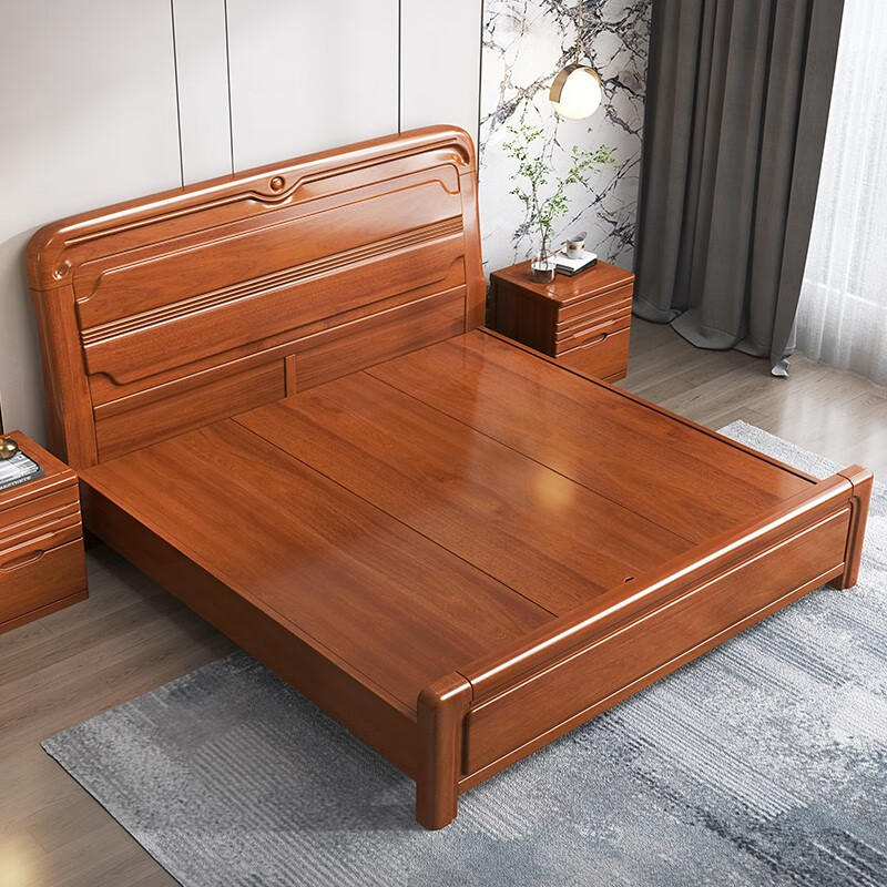 5m简约卧室菠萝格现代中式婚床 单床配全实木杉木床板 1500mm*2000mm