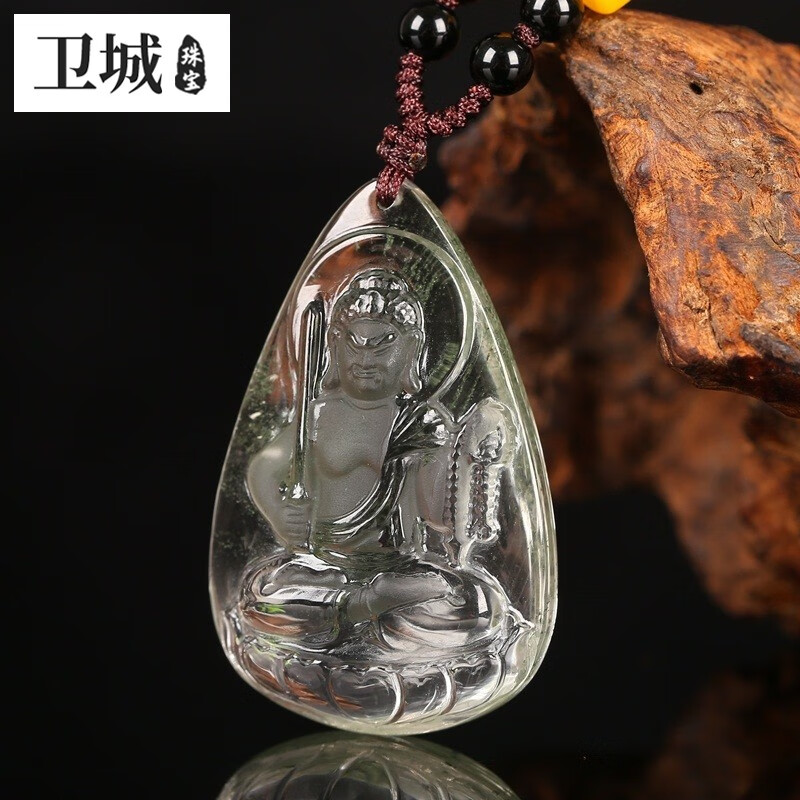 卫城天然水晶绿幽灵不动明王吊坠生肖属鸡本命佛不动尊菩萨项链 绿幽灵不动明王吊坠