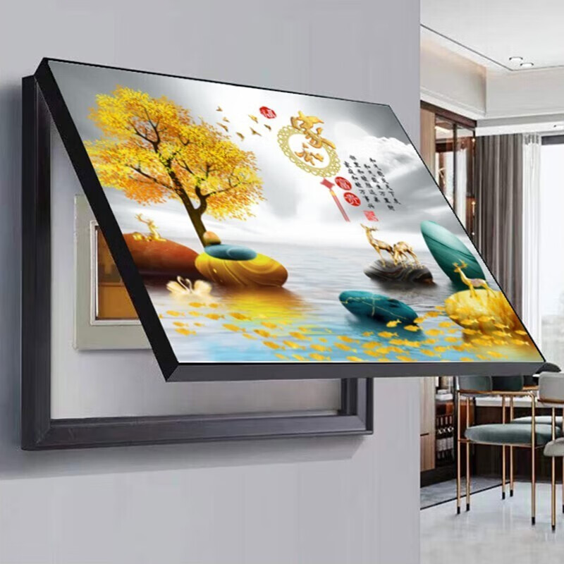 遇上佳人 电表箱装饰画免打孔现代简约墙面横版壁画挂画新中式装饰画 家和富贵-50cm*40cm