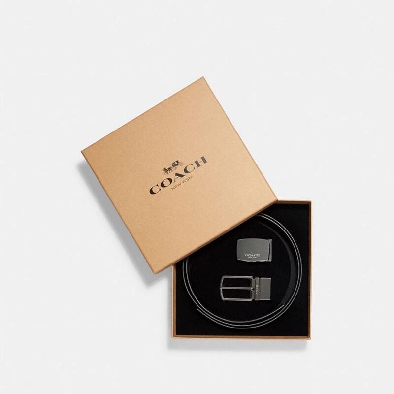 蔻驰 COACH 奢侈品 男士黑色/炭灰色PVC腰带皮带礼盒款 F65242 CQ/BK