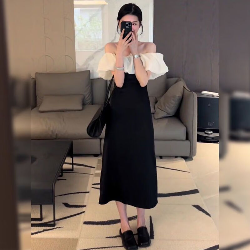 翘心胖mm特大码连衣裙女200斤夏季大码法式复古一字肩连衣裙女胖mm300