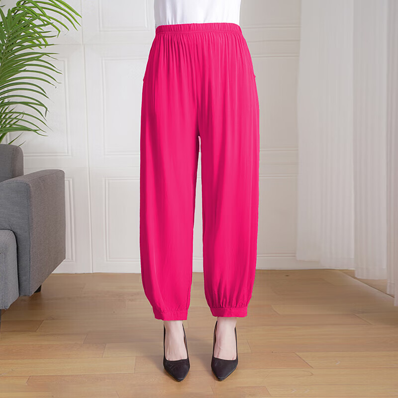 璇醇中老年防蚊裤女夏天穿的春夏广场舞蹈灯笼高腰宽腿清凉棉绸 玫