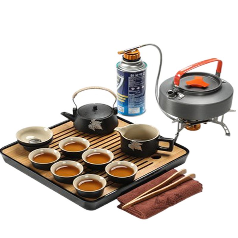 聚晟黑陶户外便携旅行功夫茶具套装泡茶煮茶炉车载烧水壶茶盘简约家用 紫砂西施壶茶具-硬皮包 15件