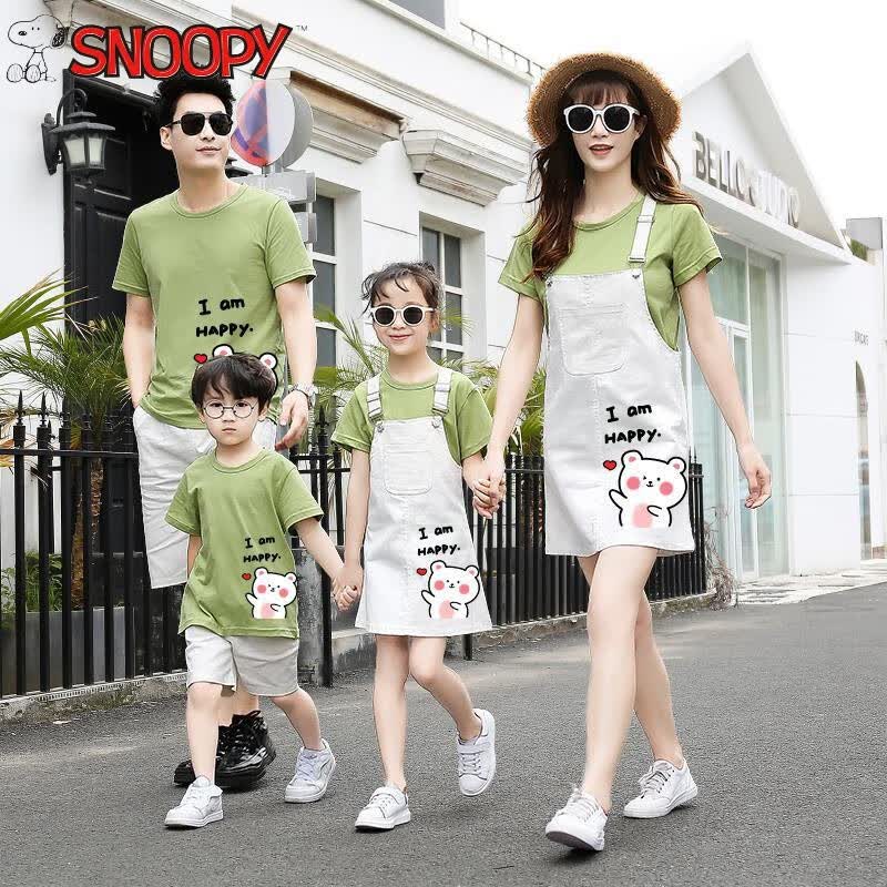 SNOOPY史努比拍照亲子装一家三口四口夏季时尚2023潮母子母女背带裙套装 牛油果绿套装 爸爸3XL怎么样,好用不?