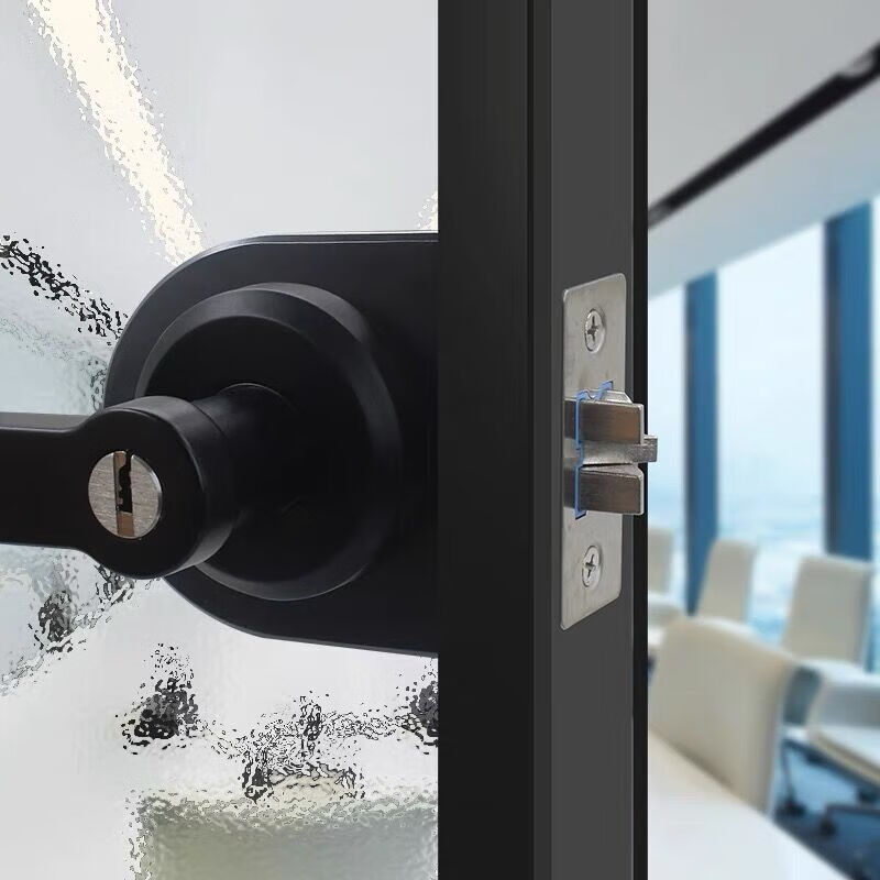 窄边框平开玻璃门锁钛铝镁合金卫生间厕所浴室 d型黑色不含锁舌与底片