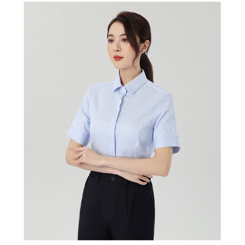 席佰建行工作服建設(shè)銀行襯衫行服女藍(lán)色長短袖襯衣工裝職業(yè)裝 短袖+西褲 2XL