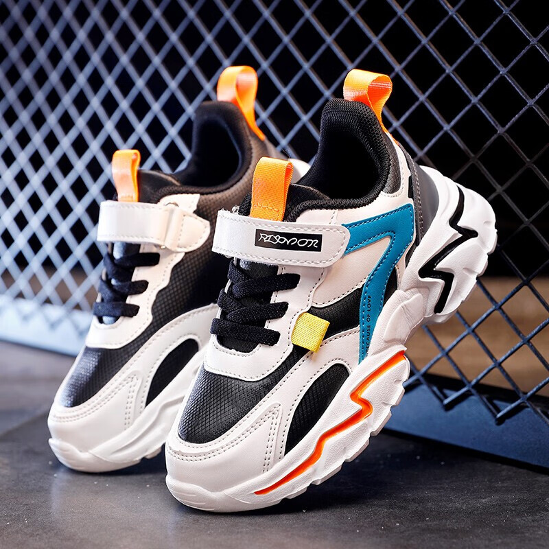 贝天熊童鞋男童运动鞋秋冬季新款儿童加绒保暖棉鞋中大童时尚百搭休闲防滑小男孩学生防水皮面跑步鞋 BBG8938黑橘【皮面】 28码/内长18.0cm【建议脚长17.0】