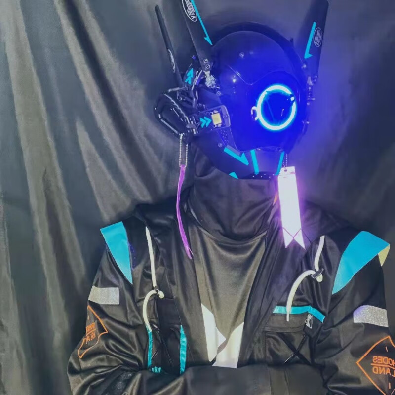 优猎面具cosplay假面骑士科技风街拍摄影蹦迪专用发光面具 蓝色机翼款