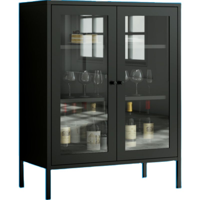 菲达森铁艺玻璃门餐边柜现代简约储物柜小窄型轻奢北欧风格厨房茶水酒柜 白色单门40宽矮玻璃柜 单门 双门