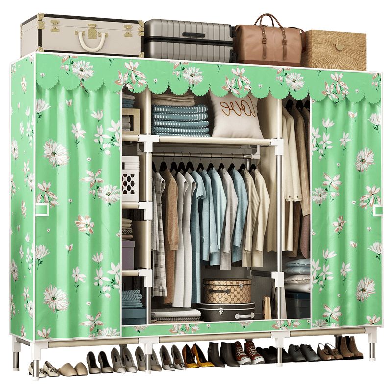 乐爱家 简易衣柜2米宽卧室布衣柜家用宿舍布艺衣柜双人加粗钢管学生衣橱收纳大容量柜子