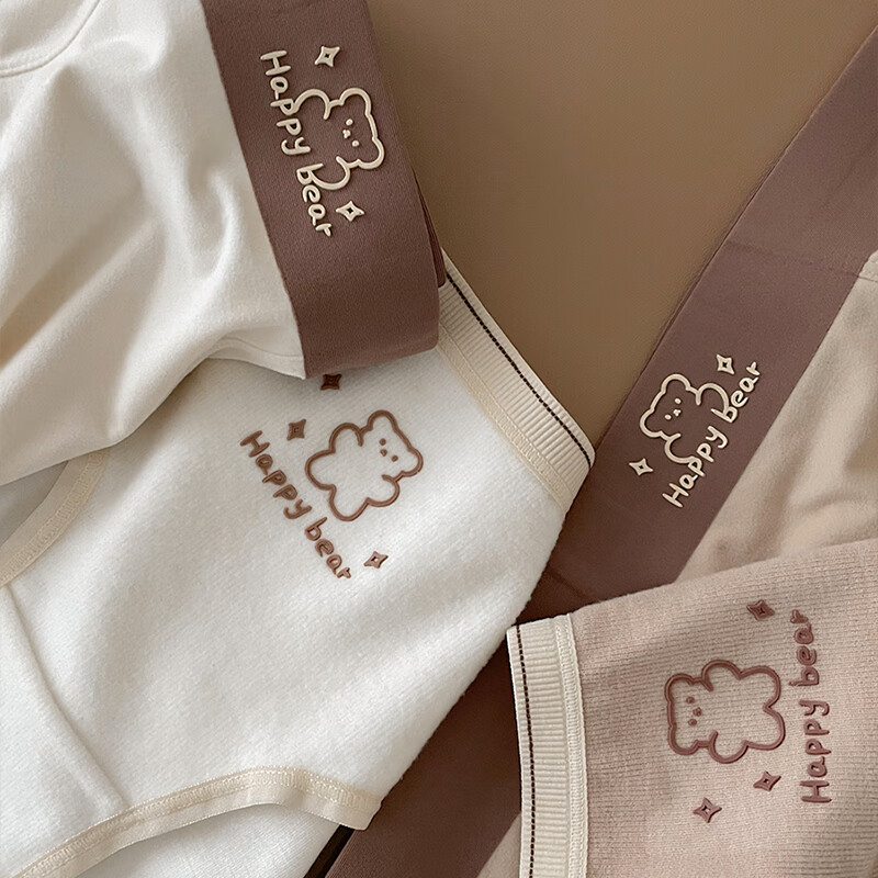 羅亨士情侣内裤一男一女生夫妻底裤衩莫代尔小熊可爱个性感无痕内衣套装 奶咖小熊 女M/男XXL