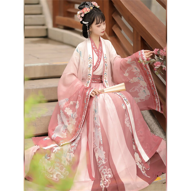 古装宋制夏季交领齐腰襦超仙广袖中国风日常 粉色齐腰三(含大袖衫) s