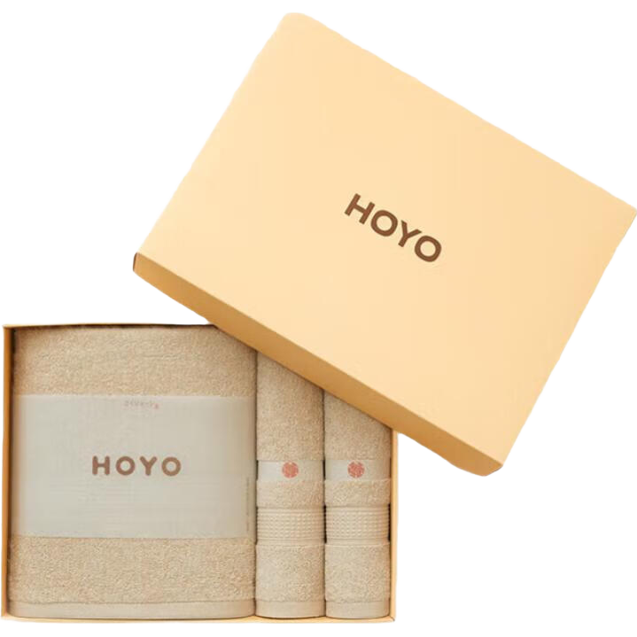 HOYO日本毛巾浴巾三件套 純棉吸水速干伴手禮回禮團(tuán)購禮盒裝 淺咖