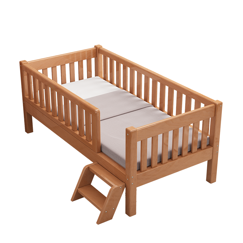 隽觅 拼接床儿童床榉木床实木小床边床带护栏小孩床婴儿床 三面护栏（木蜡油款） 200*120*40cm