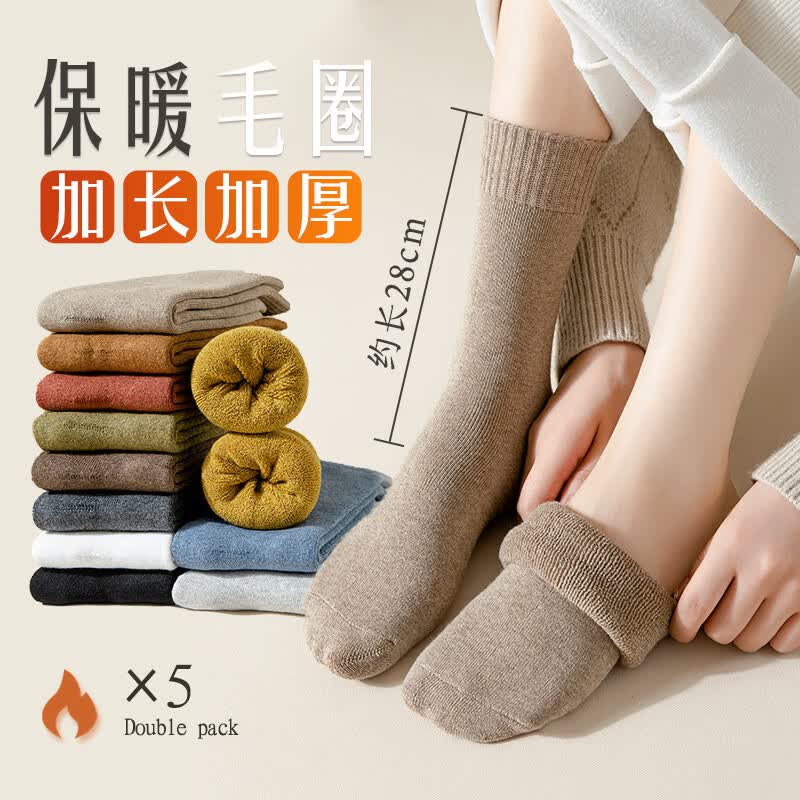 俞兆林5双特厚毛圈袜子女秋冬季加绒加厚长筒袜冬天保暖抗寒小腿高筒黑色雪地月子袜地板睡眠袜怎么样,好用不?