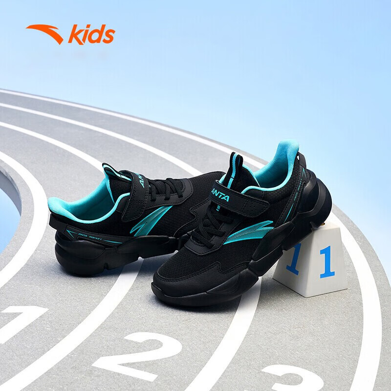 安踏(anta)儿童鞋跑鞋春季中大童旅游运动休闲鞋男童鞋 黑/荧光水绿