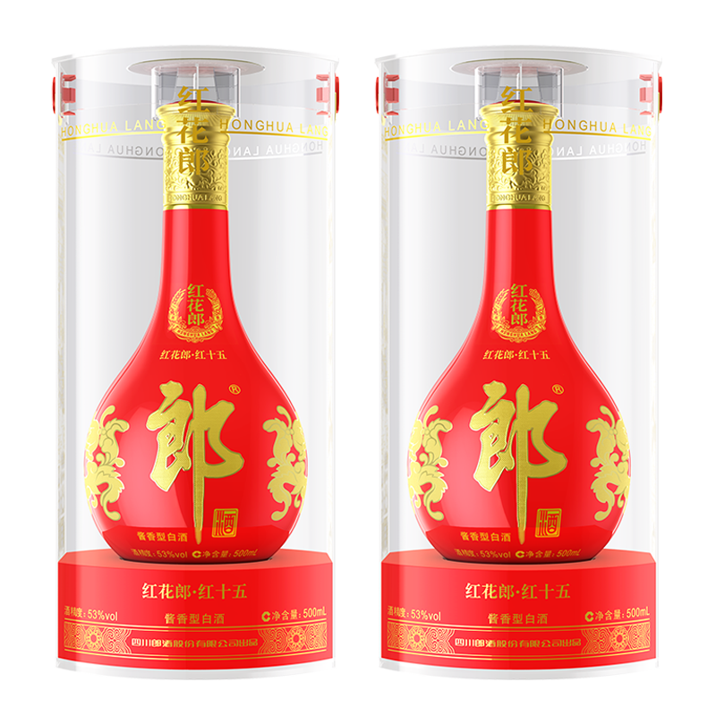 LANGJIU 郎酒 红花郎15 酱香型白酒 53度 500ml*2瓶 双瓶装 年货送礼