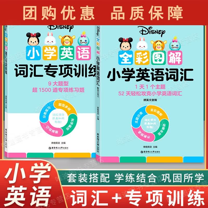2022新版 迪士尼小学英语语法词汇专项训练 全彩图解 小学英语音标+发音规则 图解助记分正版 小学英语词汇+专项训练【套装2本】 小学通用
