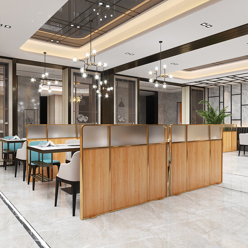 长虹玻璃隔断轻奢餐厅不锈钢矮卡座隔断饭店火锅店过道挡板长虹玻璃