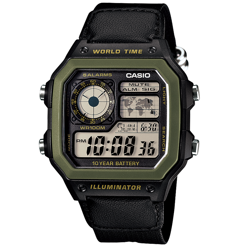 卡西歐(CASIO)手表小方塊 休閑鋼帶防水小銀表AE1200學(xué)生男士手表電子表日韓表 AE-1200WHB-1BVDF