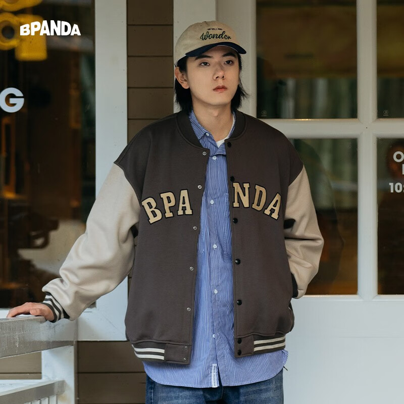 熊猫·本（ben.panda）春季新款棒球服男夹克上衣多穿日系潮牌拼色宽松情侣休闲外套 深灰色(A款） S