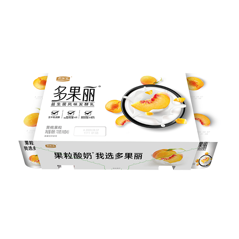 JUNLEBAO 君乐宝 多果丽 益生菌风味发酵乳 黄桃果粒 90g*8杯