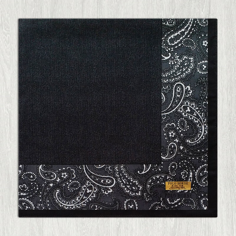 日本薄款手帕男士全棉吸汗男手绢纯棉西装口袋巾佩斯利方巾 黑格调