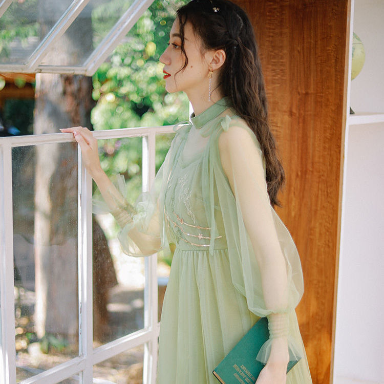 珈岑成人礼礼服女学生小个子网纱连衣裙女气质仙气森系甜美公主裙 浅