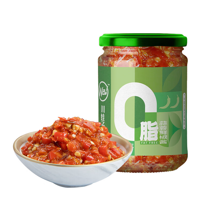 川娃子0脂辣椒酱230g 鲜椒酱 无油配方 下饭菜 拌饭酱 0脂鲜椒蒜蓉味
