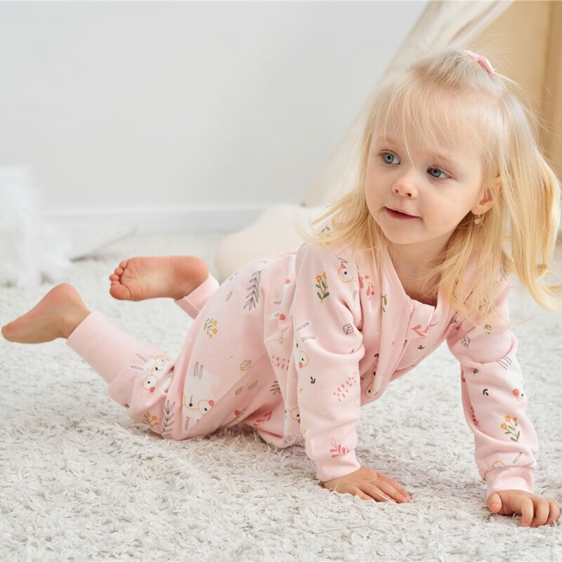 甜蜜礼物四季单层分腿睡袋春夏秋冬新款婴幼儿童男女宝棉分腿睡袋家居服 单层【春秋22-28度】粉色兔子 90码(身高80-95CM)12-24个月