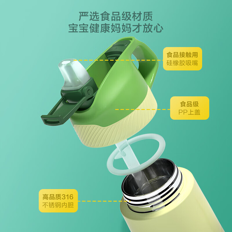 飞利浦（PHILIPS）儿童吸管保温杯316不锈钢真空弹盖杯 男女学生儿童礼物带吸管水杯 儿童保温杯 蓝色 350ml