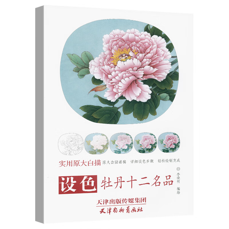 【现货速发】设色牡丹十二名品 实用原大白描 李晓明 天津杨柳青画社