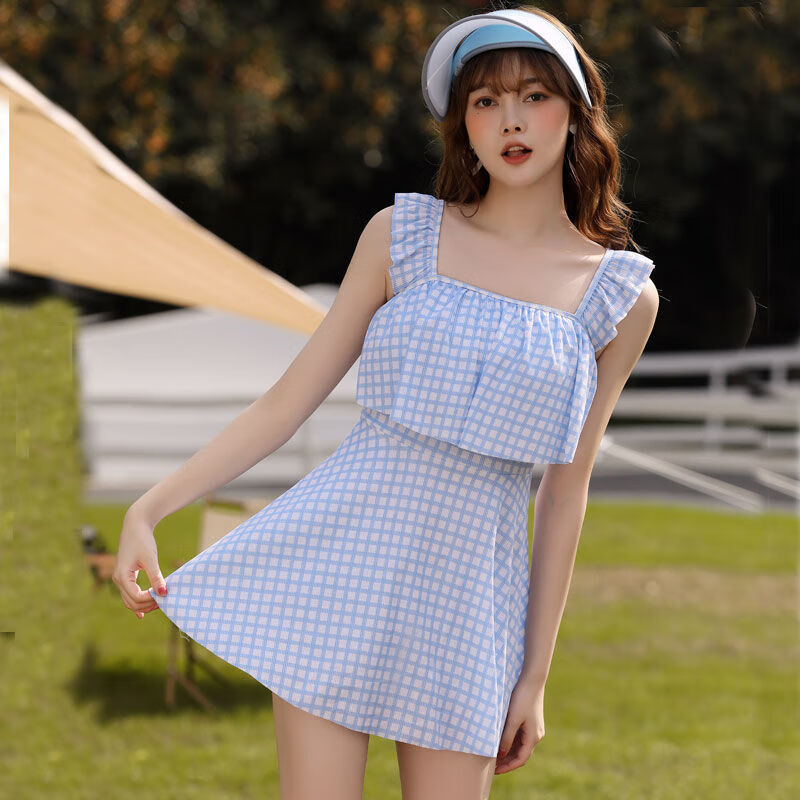 女生泳衣初中生中学生泳装保守韩版夏季连体泳衣女保守遮肚显瘦加大