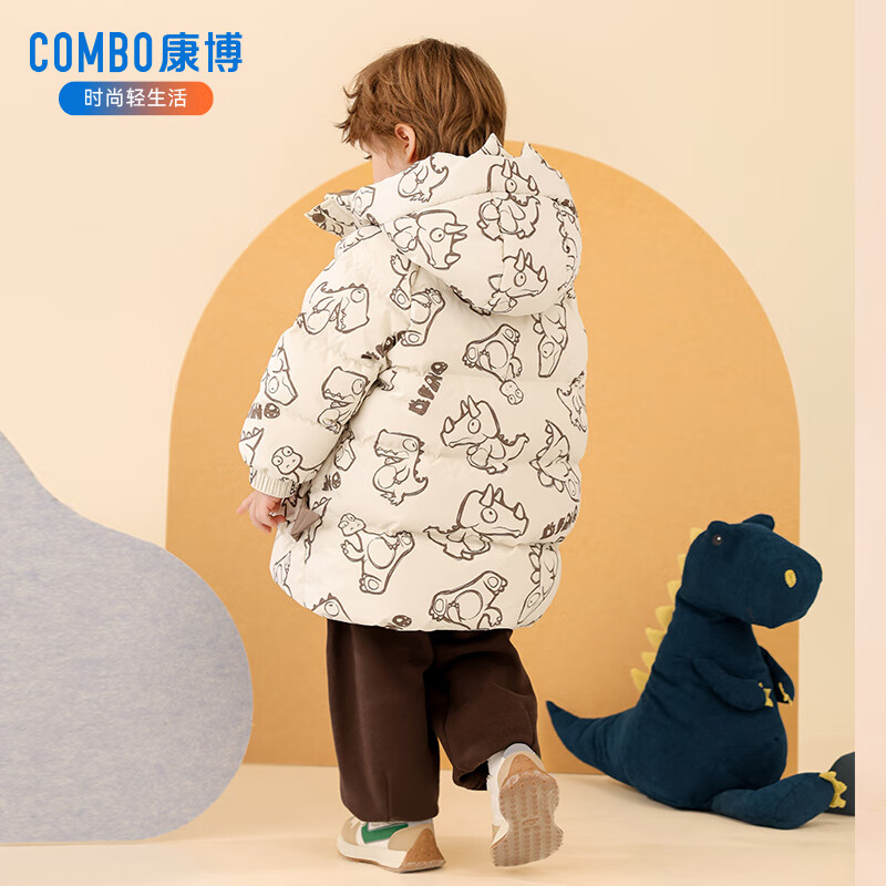 康博儿童男童羽绒服2024新款冬季小童洋气卡通宝宝加厚中长款童装外套 藏青色 140