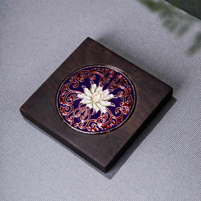 言器 景泰蓝珐琅彩木杯垫家用茶道配件防热垫茶托杯托实木隔热茶垫