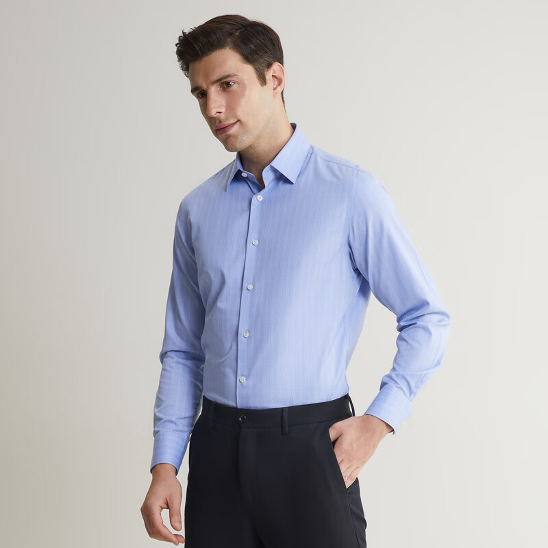 MAYOR男装 秋季ALBINI全棉面料高端商务免烫长袖衬衫 蓝色 38