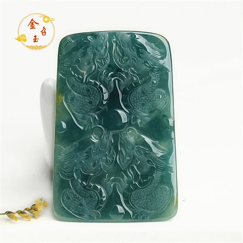 金召玉  a货翡翠玉坠玉器老种蓝水五龙护主至尊龙牌吊坠自戴送礼