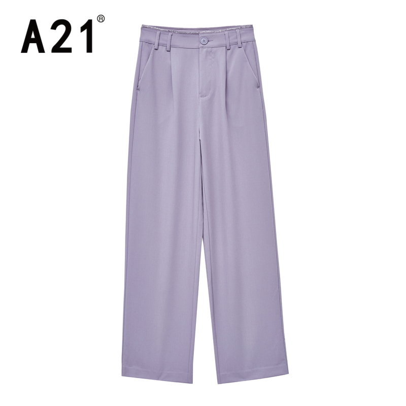 A21女装梭织宽松高腰阔腿长裤简约裤 浅灰紫 27