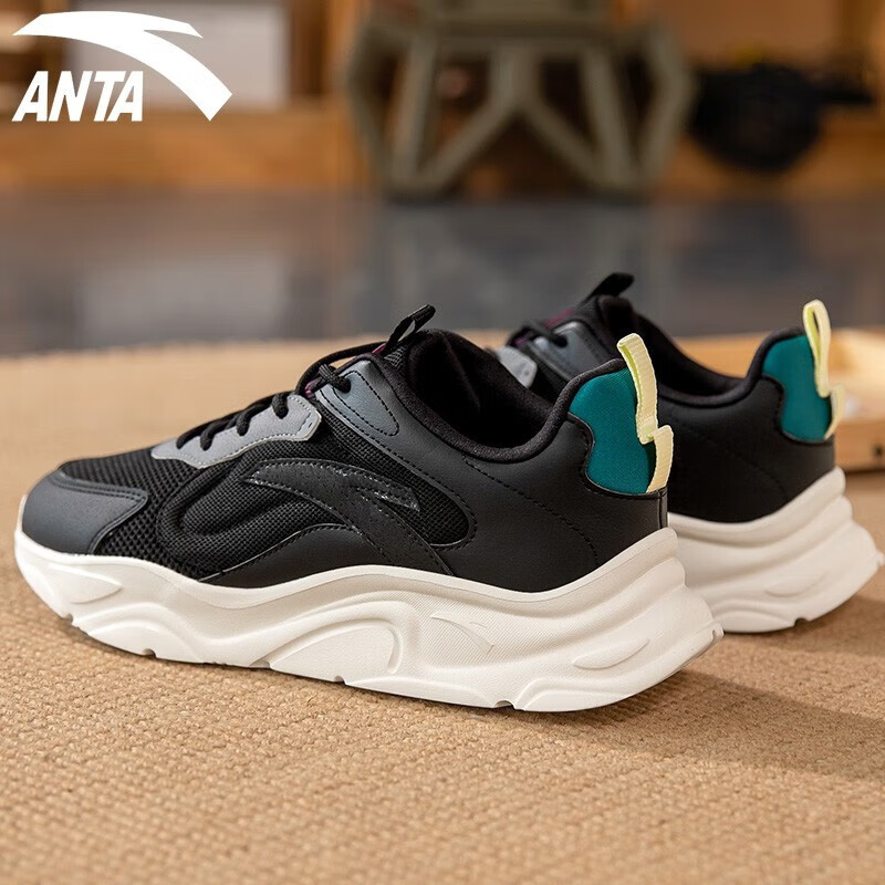 安踏男鞋运动鞋子男冬季皮面老爹鞋男休闲鞋透气网面跑鞋防滑增高鞋