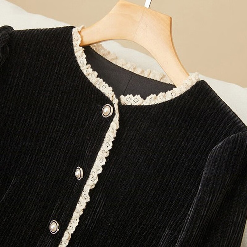 莎妮朵罗大码女装连衣裙秋冬新品胖mm胖人显瘦款遮肚遮肉修身小黑裙17820  黑色- 加绒 2XL 建议120-140斤穿着