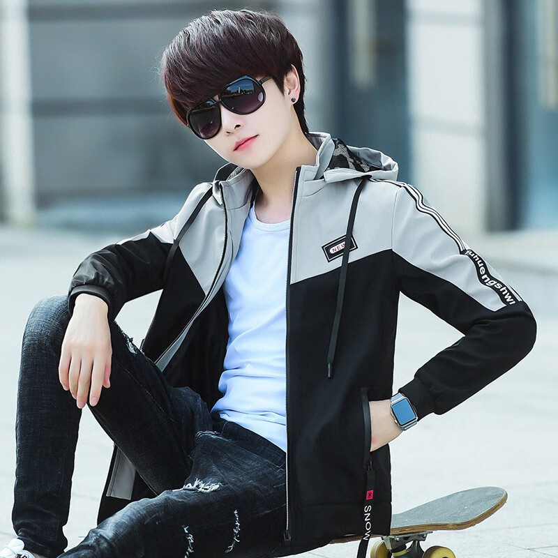 奧計?適合15至18歲男生初中生高中生秋季穿的外套韓版潮流13夾克男12-15歲高中學(xué)生衣服14潮s JM-6107-灰色-春秋初中生高中生衣服男孩 L 105至115斤-春秋初中生高中生衣服男孩