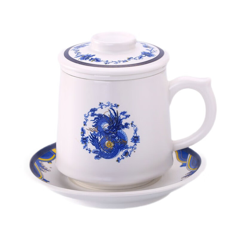 富丽元 景德镇陶瓷过滤茶水分离杯办公会议家用泡茶杯子礼盒装定制