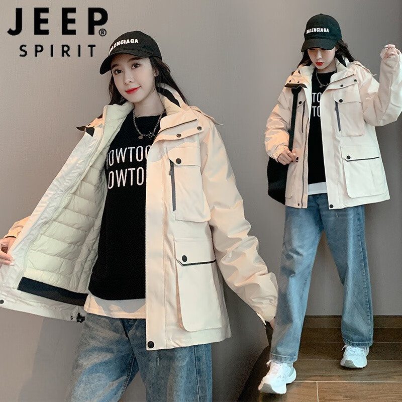 吉普(jeep)风衣外套女新款休闲跑步户外百搭女装宽松迷彩设计感开衫