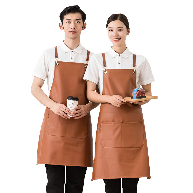 AETEL 夏季防水背帶圍裙工作服餐飲燒烤服務(wù)員工作服圍裙飯店咖啡廳烘焙圍裙 WM-皮革224 棕色 均碼