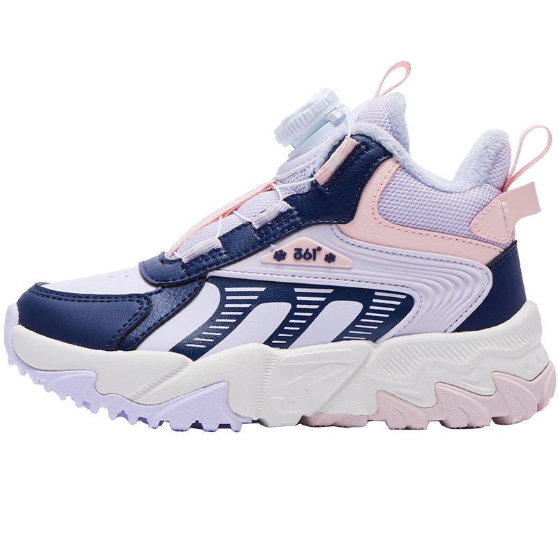 361°童鞋男女童加絨加厚保暖棉鞋冬季新品小童休閑運動百搭棉鞋 淡粉紫/光普藍色/黛粉色 31