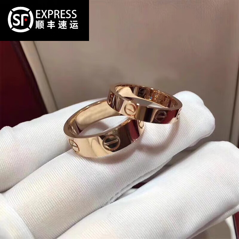 玫瑰金戒指男女欧美时尚百搭情侣指环婚戒对戒网红同款七夕情人节礼物 6号-玫瑰金【无钻】