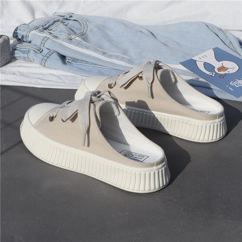 予愿百搭贝壳溶解鞋女士鞋无跟帆布鞋女半拖式女鞋半托女夏季穿的百搭