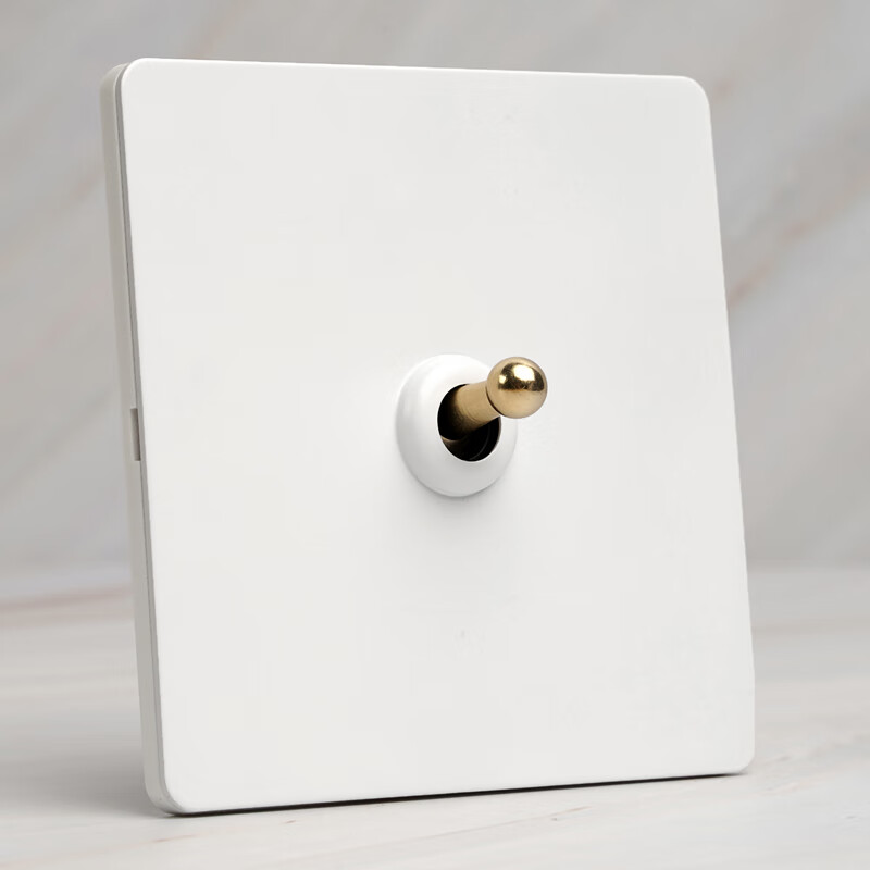 白色复古拨杆开关哑白铜 86型家装圆头黄铜不锈钢烤漆单开 一开双控