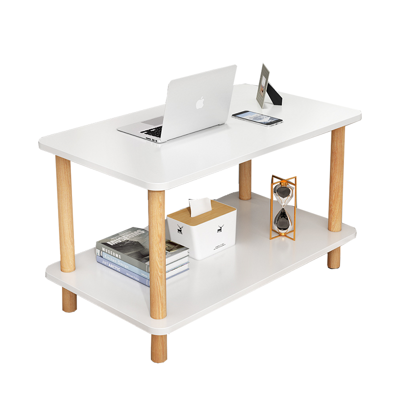 古璞佳 茶几简约现代客厅边几家具储物简易双层木质小茶几小户型桌子 暖白色木腿长桌